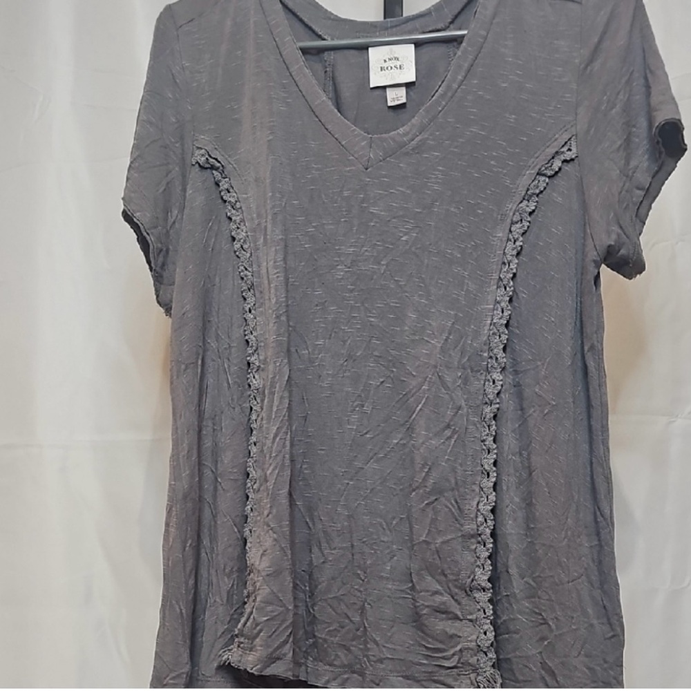 Knox Rose Gray Lace Tie back Short Sleeve Shirt Women’s L EUC